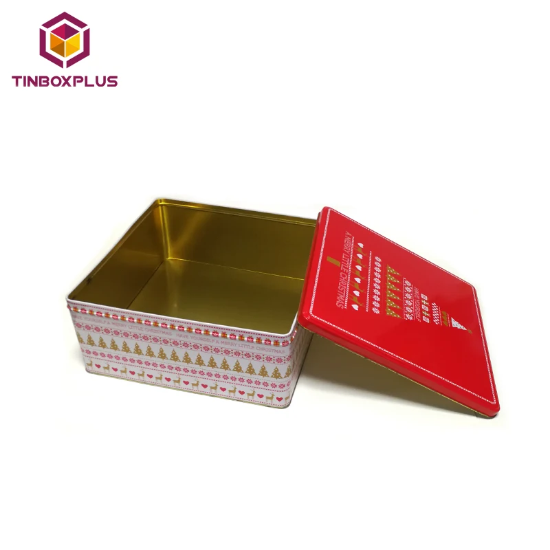 Tin Can Manufacturer Custom Metal Cookie Box Cake Boxes Sweet Tin Cans With Christmas Theme Print