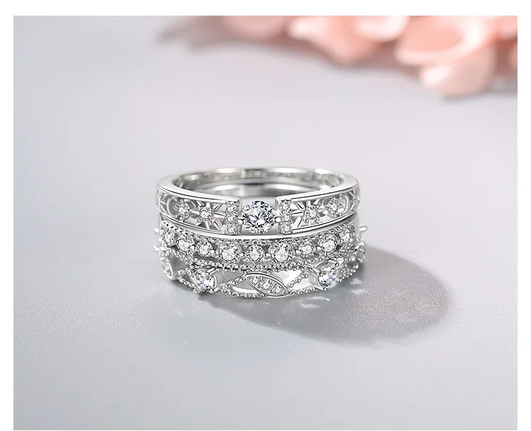 Wholesale hollow out zirconia promise rings 925 sterling silver women wedding zircon ring for women