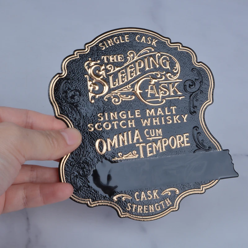 Custom Aluminum Embossed Bottle Label Metal Logo  Metal Sticker Metal Wine Label