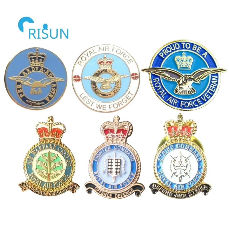 Factory Manufacturer 3D Royal Crown Lapel Pin Badge Custom UK British Scotland Ireland Royal Aircraft Force Badge Pin