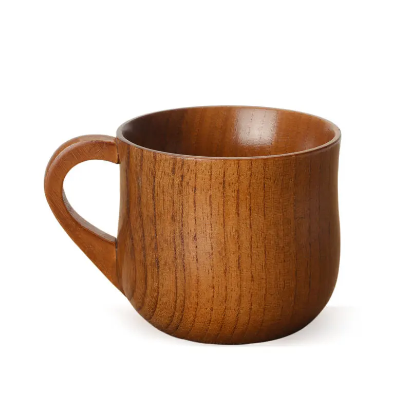 Wholesale 100% eco-friendly   Drinkware Milk Juice Tea Coffee Wooden coffee Cup With Handle  wooden cup