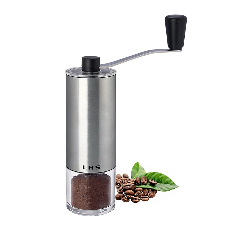 LHS Manual Coffee Grinder with Ceramic Conical Burr Stainless Steel Hand Crank Mill for Drip Coffee, Espresso, French Press