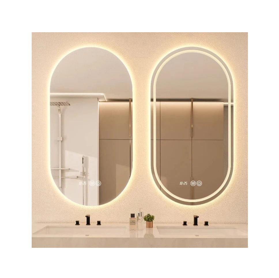 Oval Wall Mounted Espejos Bath Intelligent LED Touch Mirror Bathroom Nordic Oval Shape Wall Hung Make up Cabinet Smart Mirror