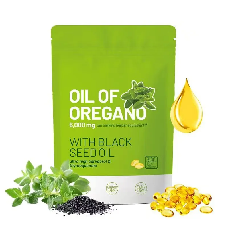 Oil of Oregano Softgels with Black Seed Oil Carvacrol and Thymol Easy to Swallow for Women and Men Support Customization