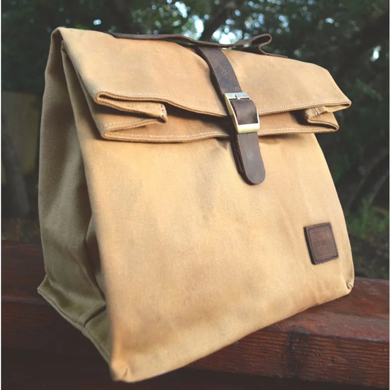 with Outside Pocket Shoulder Soft Sublimation For School Kids Women Thermal Cooler Tote Waxed Canvas Lunch Bag