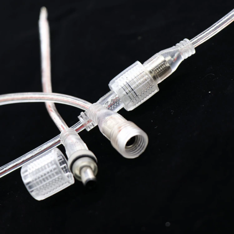 2M Length 5.5*2.1 0.5 20AWG  LED neon Light Transparent Clear Cable Wire Female DC Power Plug Connector