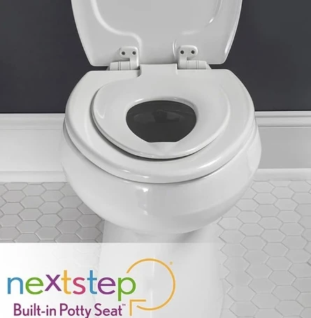 Toilet Seat with Built-In Potty Training Seat Slow-Close Removable that will Never Loosen, ROUND White