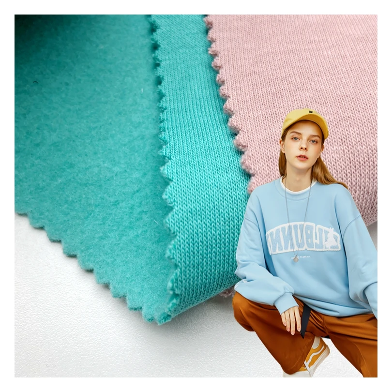 Heavy 330GSM brushed 68% cotton 32% polyester knitted custom CVC french terry fleece fabric for sweatshirts