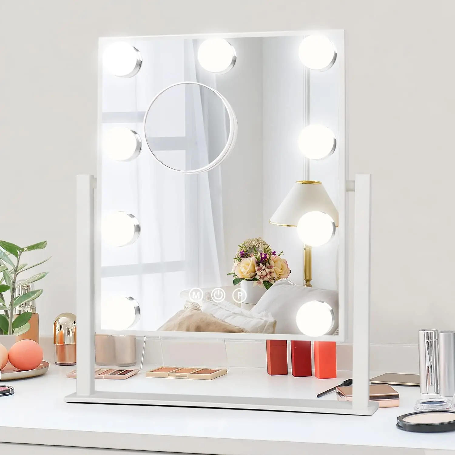 Hollywood Makeup Mirror with 3 Color 9 bulbs Dimmable LED Lights Large Lighted Vanity Cosmetic Mirror with Smart Touch Control