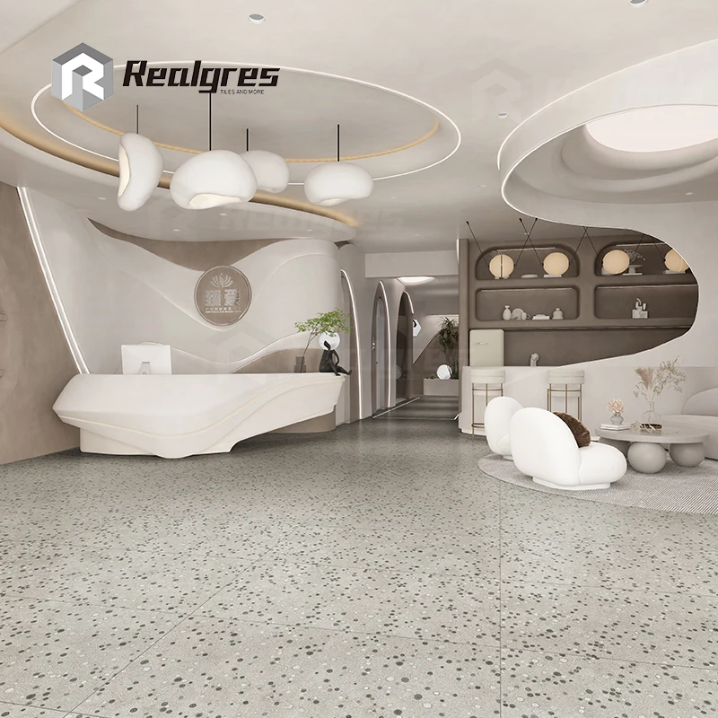 White Body Carving Granular Lappatto Green Terrazzo Porcelain Tiles 600x1200 Square Rustic Tile for Interior Use