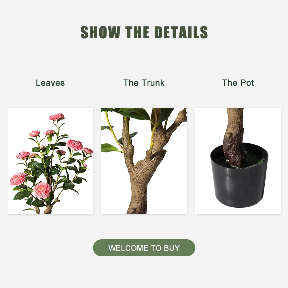 PZ-4-83/84 High Quality Topiary Flower Plant in Black Pot Artificial Blooming Camellia Floral Tree for Indoor Outdoor Decor