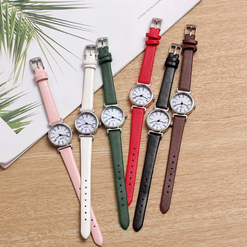 
New Korean version of simple fresh and versatile temperament red thin strap waterproof student female quartz watch 