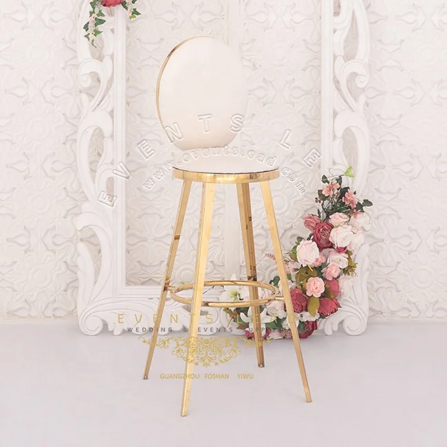 Elegant White Velvet Cushion Luxury Wedding High Bar Chair 2024 Gold Barstool