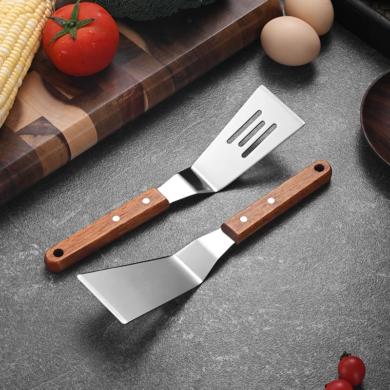 Multifunction Small Frying Spatula Steak Spatula Cooking Shovel Cutter Shovels Fish Eggs Pancakes Pork Steak  with wooden handle