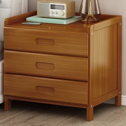 Smart Side/Nightstand Table - With 3 Cooling Drawer Slim Antique Nightstand Bamboo Nightstands For Bedroom Livingroom