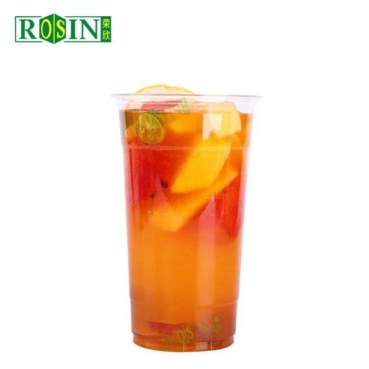 24 oz PET Disposable Plastic Drink Juice Cups With Straw and Lid