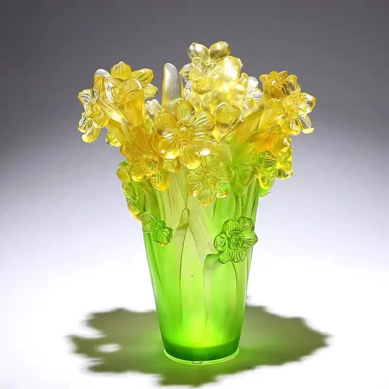 G188 Suitable For Putting Dried Flowers High-end Colored Glaze Daffodil Vase Living Room Decorations Ornaments Crystal Craft
