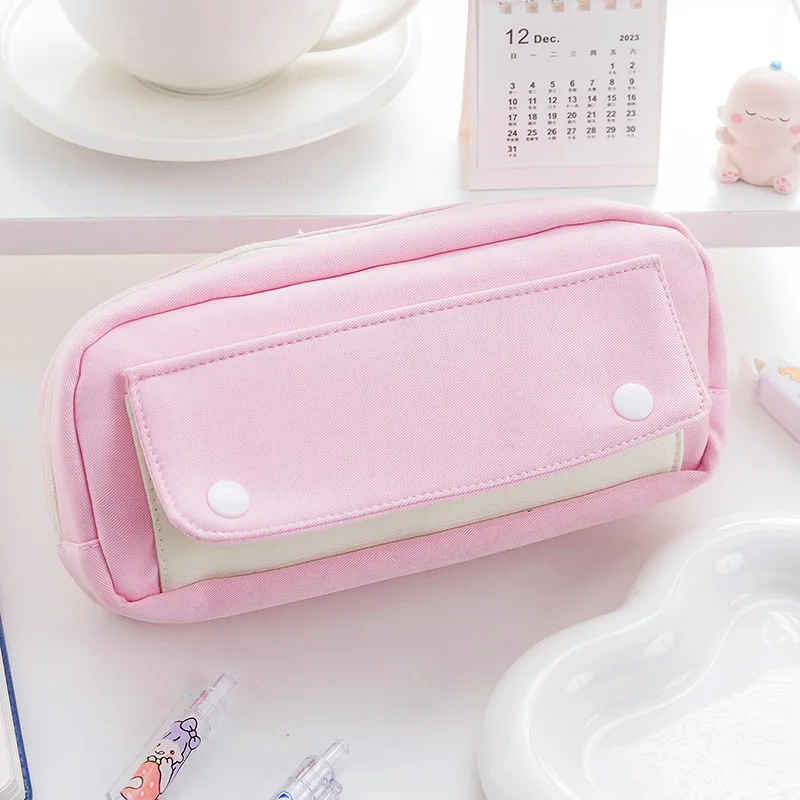 Simple Pencil Case Customized Large Capacity Ins Style Japanese Solid Color Stationery Case Good-looking Elementary