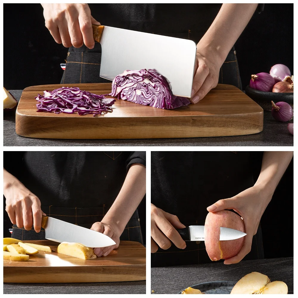 New Design Chinese Vegetable Cleaver Knives Acrylic Handle Kitchen Chopping Knife Set
