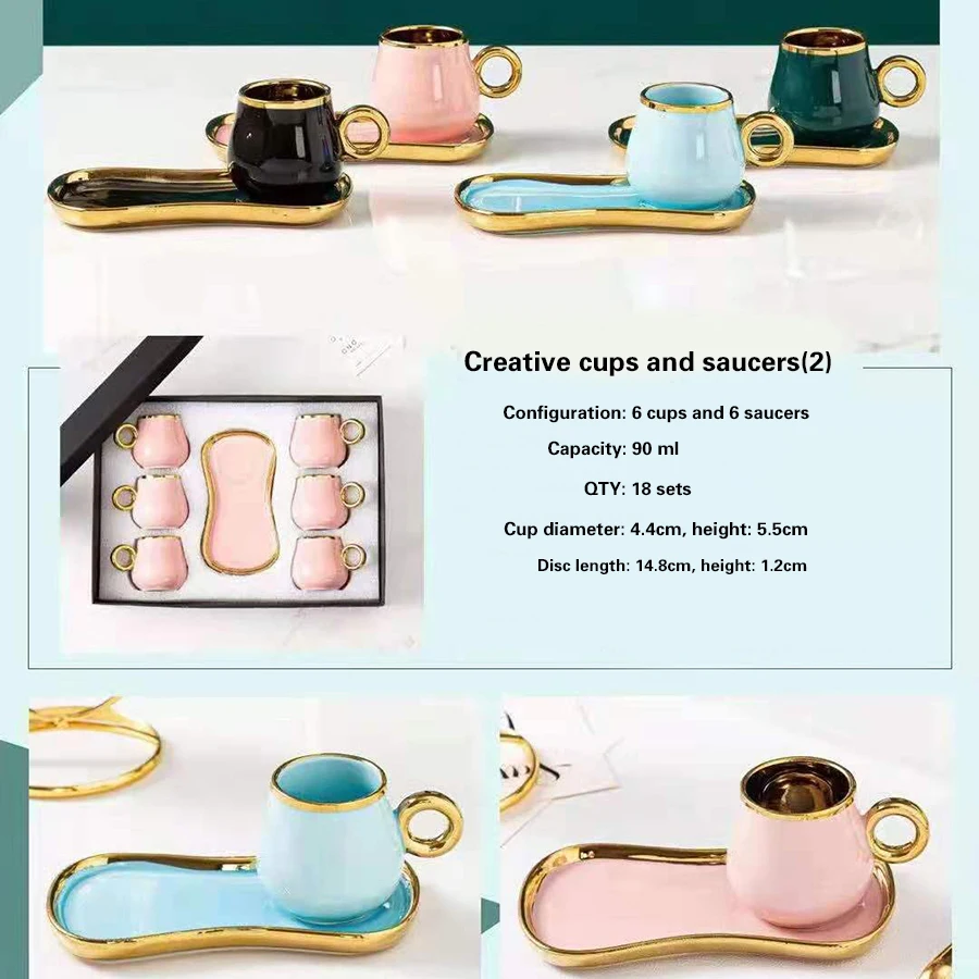 
Gold Rim Porcelain Afternoon Tea Party gold-plated tea set gifts Coffee Ceramic Cups Saucer Set Coffee & Tea Sets 