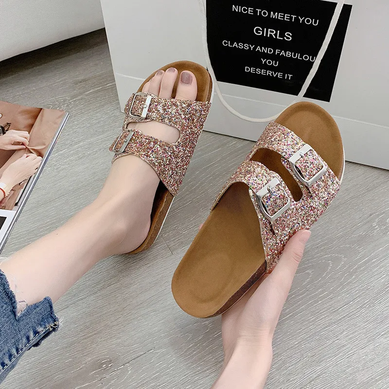 Wholesale manufacturer factory 2023 new hot sale women ladies girl Glitter soft cork clogs slipper sandals