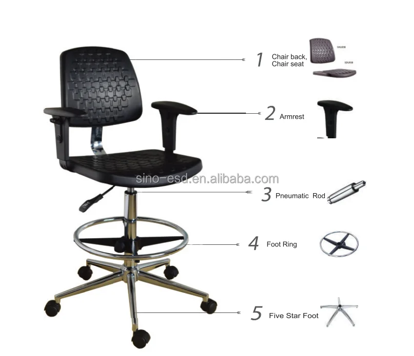 factory price esd industrial chair anti static working PU lab chair with arm rest