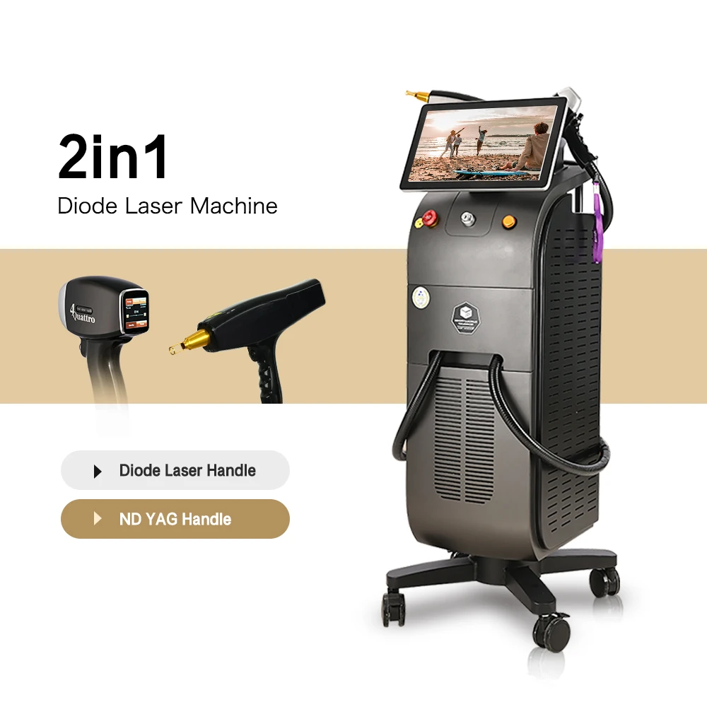 Source Manufacturer ND YAG+ Diode Laser 755 808 1061 Permanent Tatoo Removal Laser 3 Waves Laser Hair Removal Machine