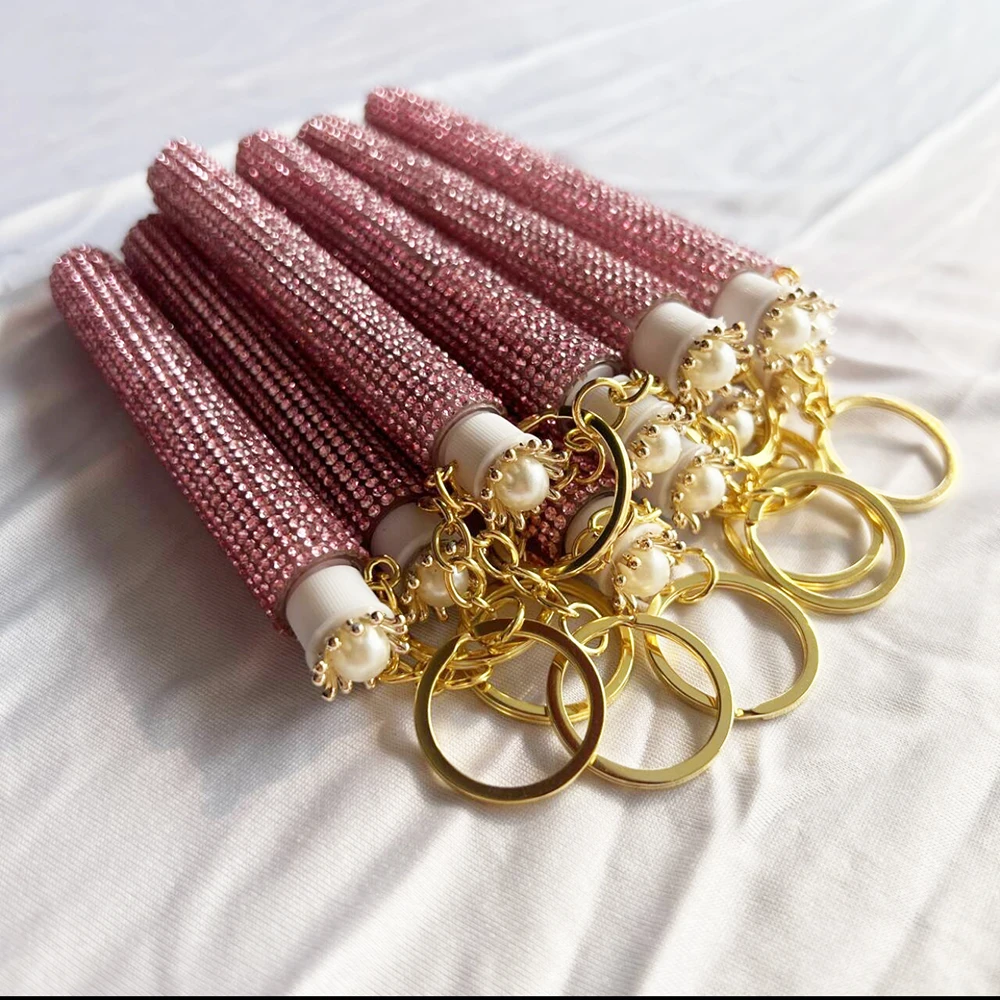 Wholesale Diamond eyelash cleanser brushes tube pink white eyelash extension spoolie lash wands brush key chain lash spoolies