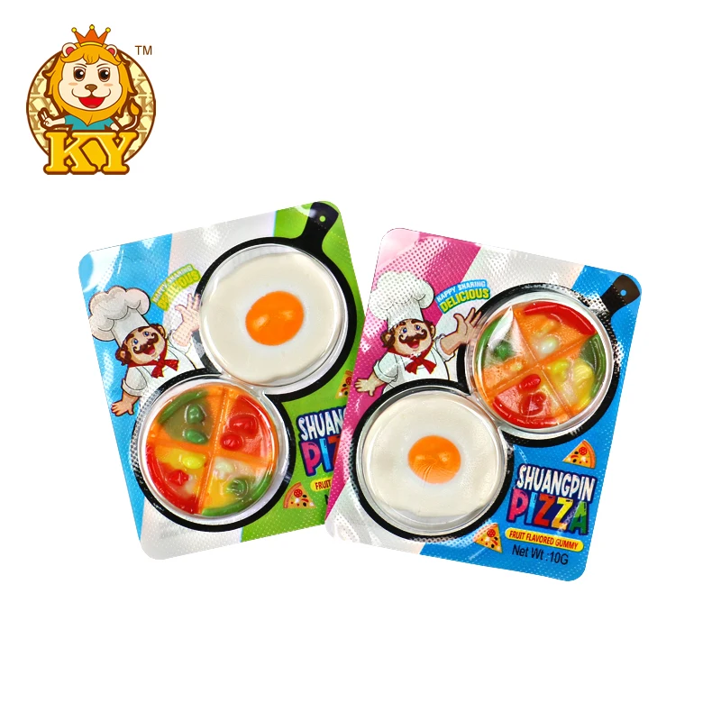 High Quality Sweets 2in1 Pizza and Fried Egg Shape Fruit Flavor Soft Gummy Candy