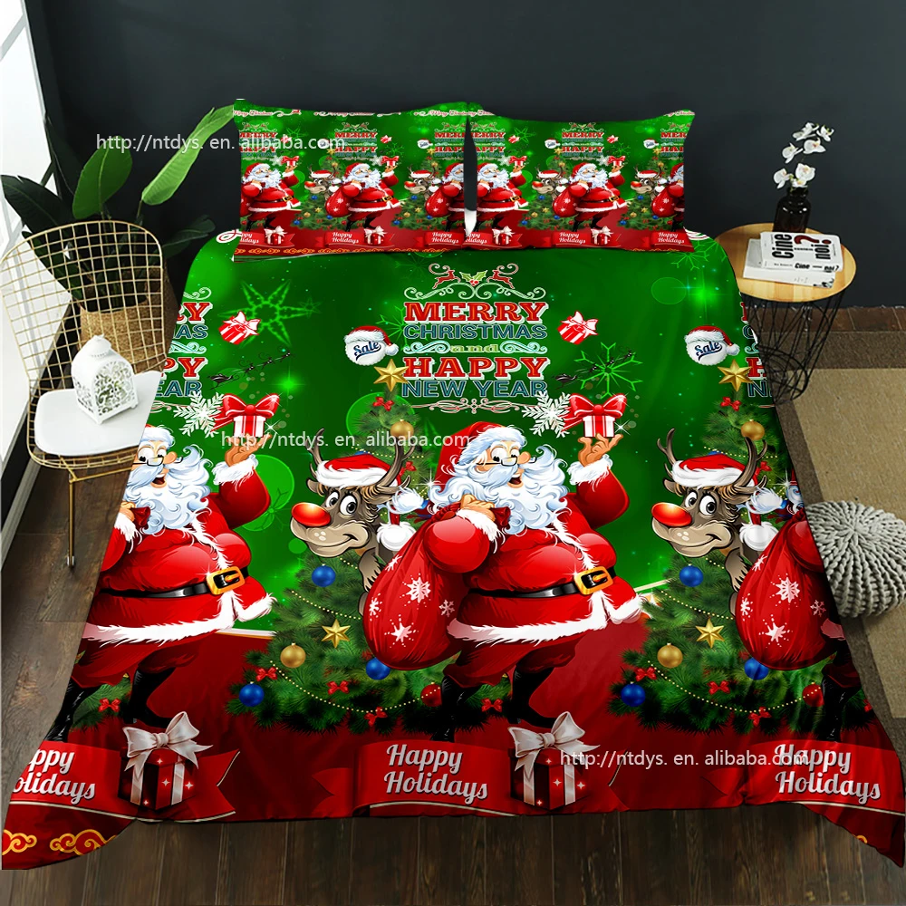 Red Santa Claus Christmas bedding festive gift polyester duvet cover set