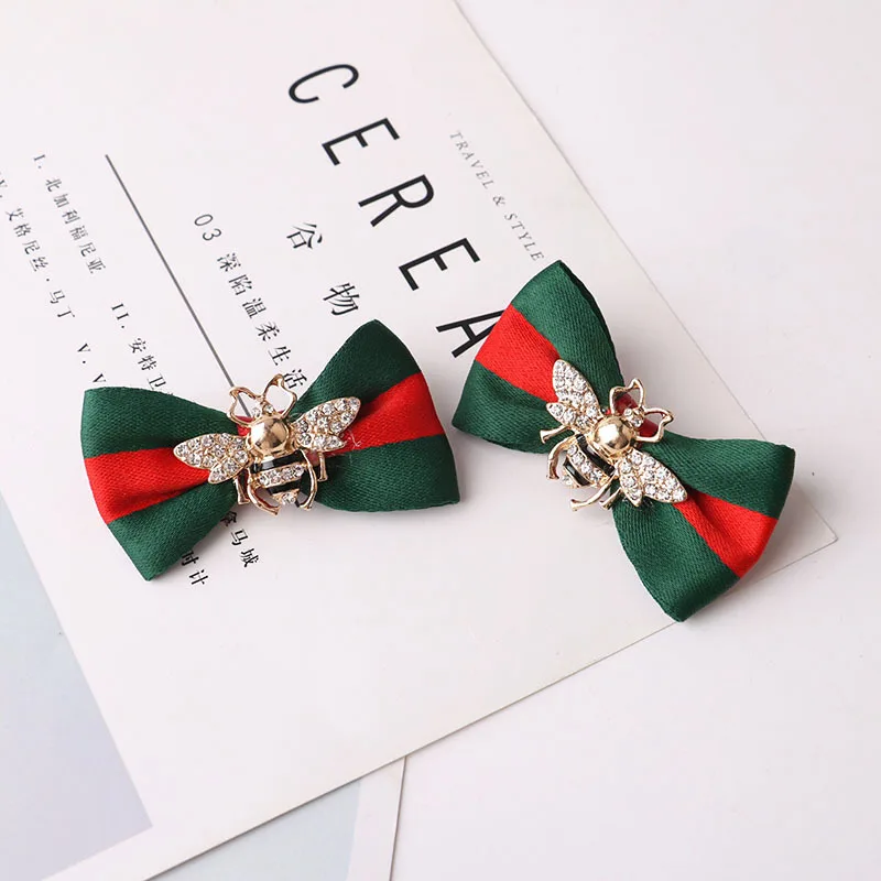 Luxury Designer Catalog Crystal Diamond Bee Bow Duckbill Clip Girls Makeup Striped Hairclip Women Fashion Hair Accessories Gifts