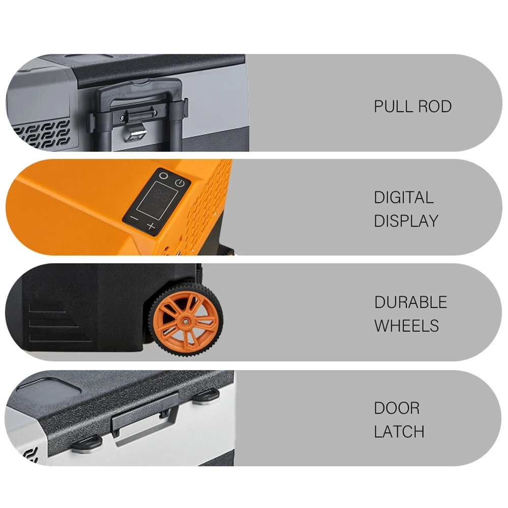 42/52/62L shockproof and customizable car fridge with built-in LED light detachable battery portable car refrigerator