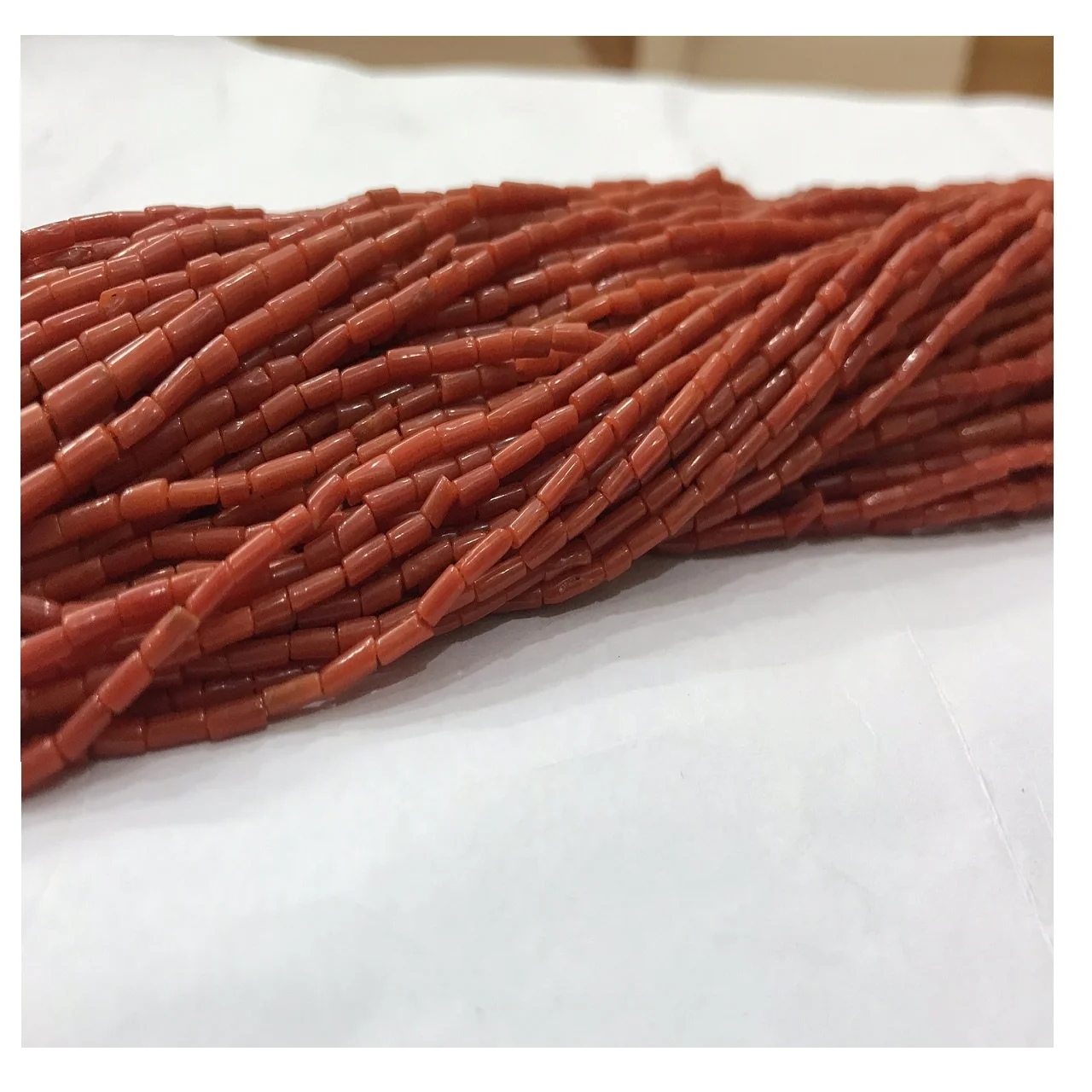 Natural Red Italian Coral Gemstone 3mm Size Small Tube Shape Coral Beads