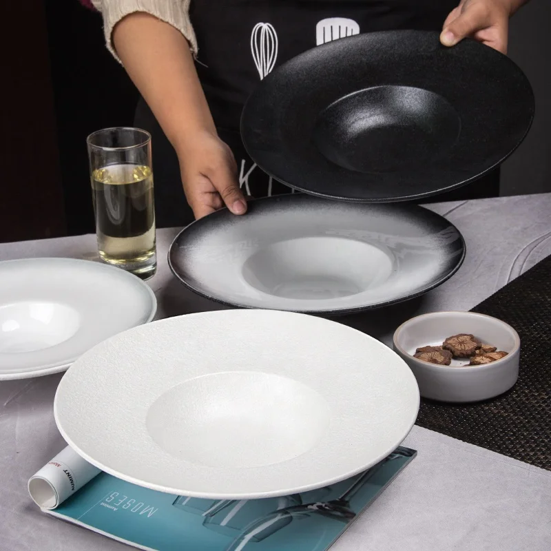 11 inch porcelain restaurant plates MOQ 1 black porcelain soup dish modern white ceramic dinnerware