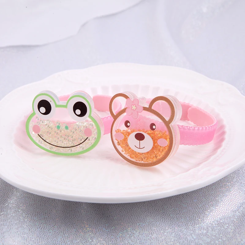 JOJO Wholesale Custom Pink Lovely Glitter Cartoon Cute Lucency Printing Animals Beer Frog Plastic Kid Cuff Bangle