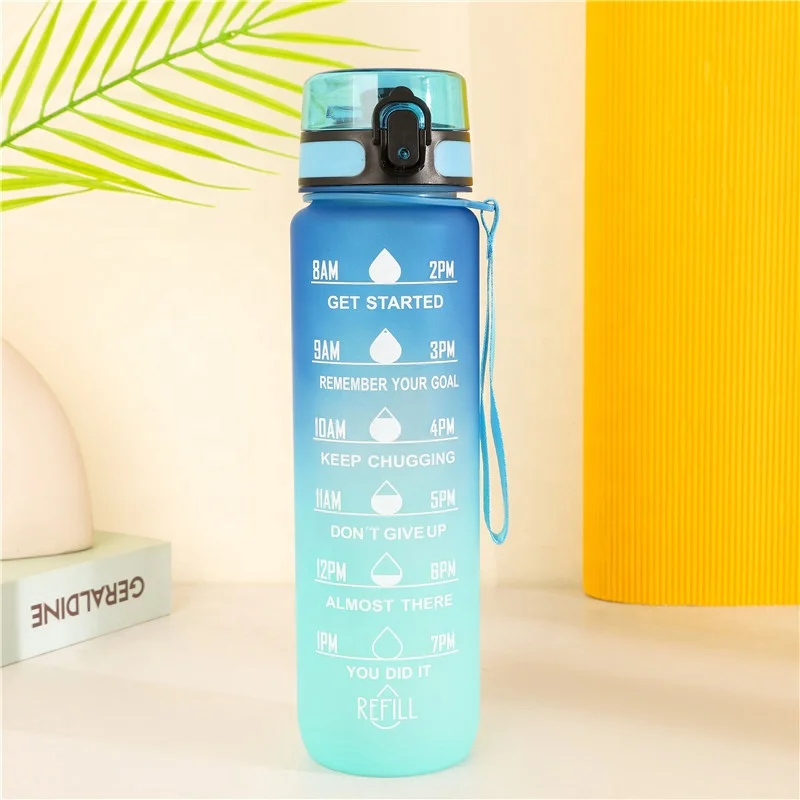 Wholesale 1000ml plastic fitness outdoor sports water bottle with time marker motivational drinking bottles