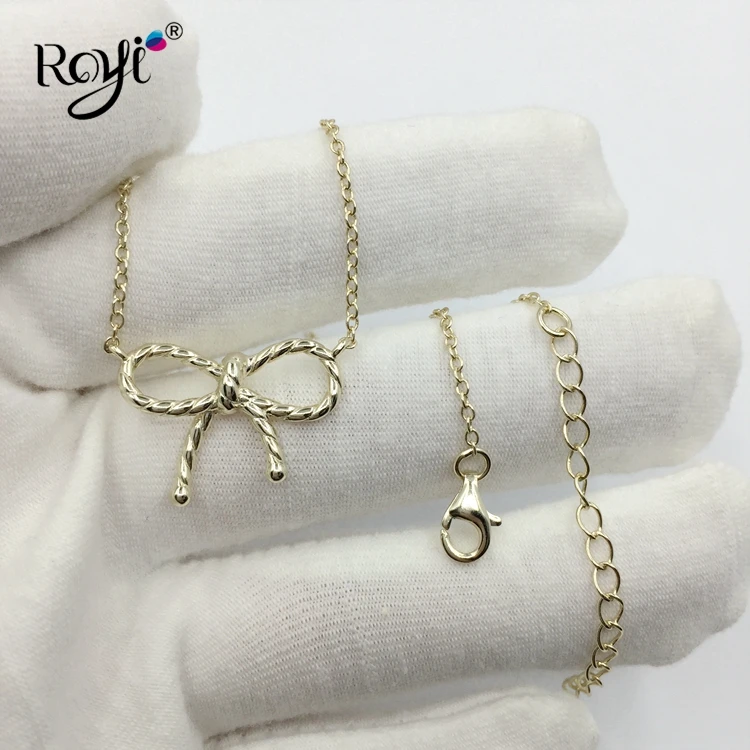 
New Arrival Bowknot Design Silver 925 Sterling Jewelry Gold Plated Necklace 