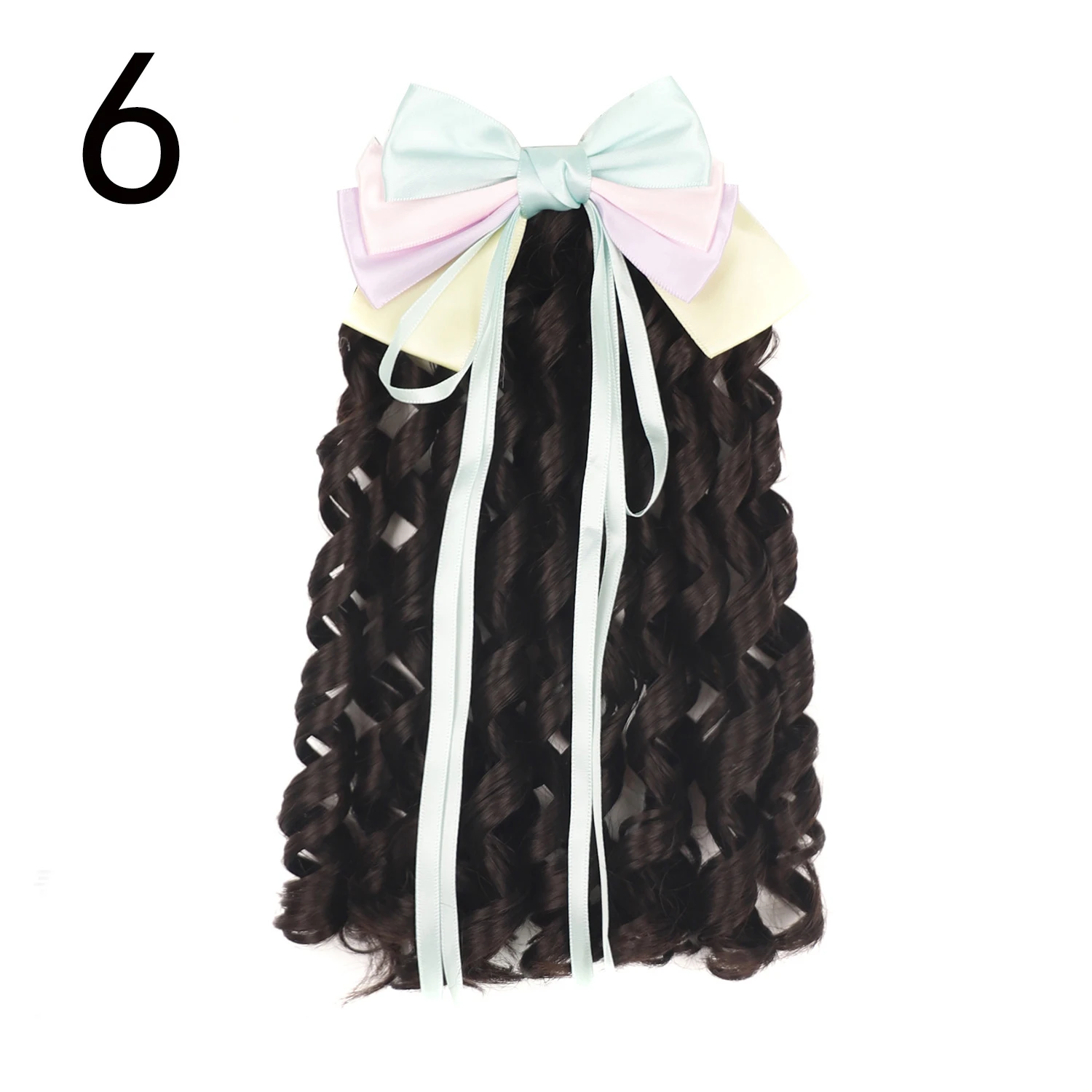 Synthetic Black Princess Curly Wig Hairpieces Hair Spiral Bouncy Curly 8 Inch Kids Ponytail With Bow For Girl Hair Accessories