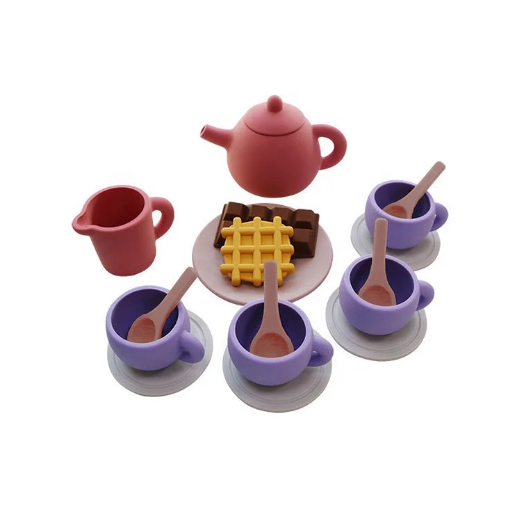 Wholesale Kids Kitchen Sets kids group together play at home afternoon tea dessert Silicone Baby Toy Teapot toy set kit