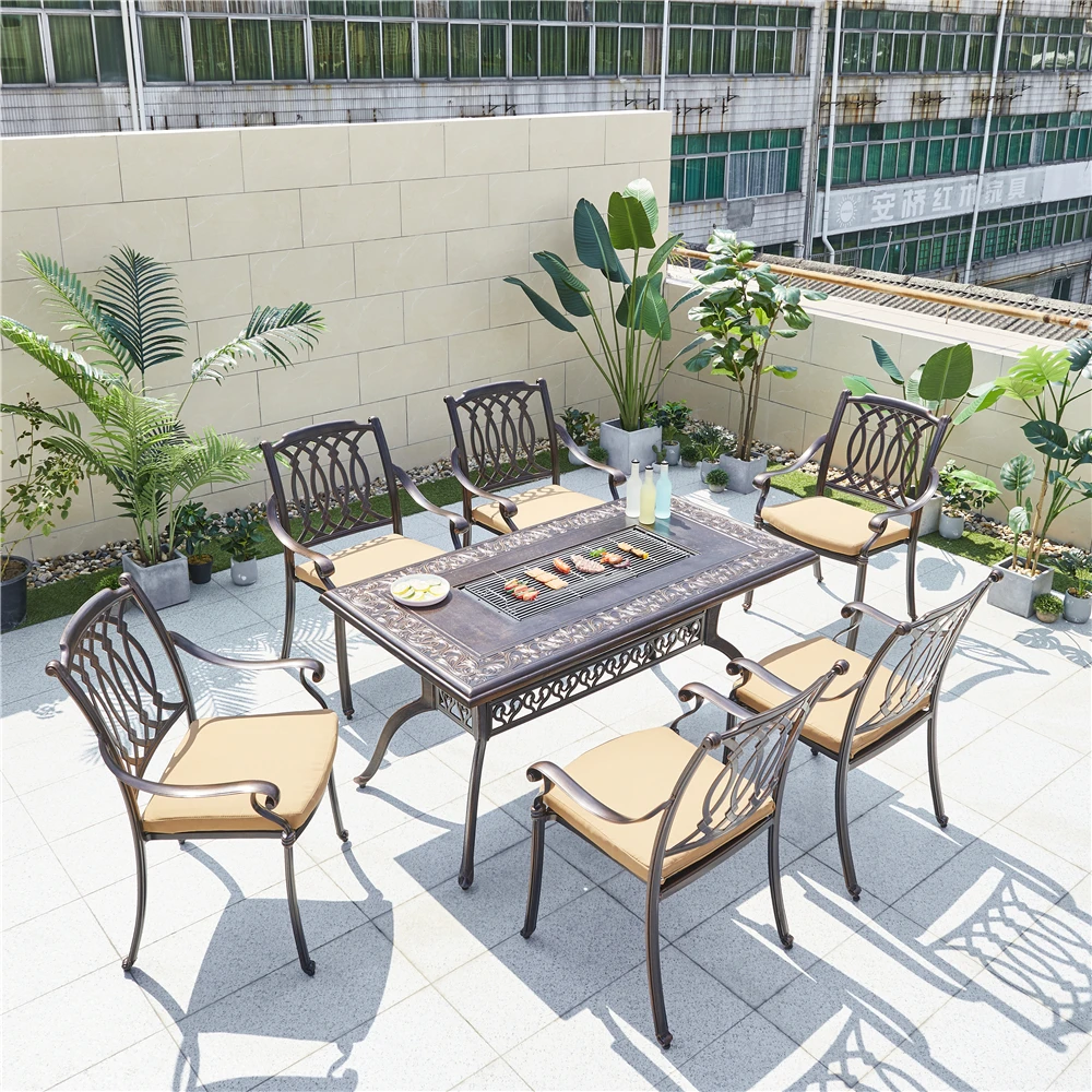 CHOUVANT K/D Luxury Furniture Cast Aluminum Grill Table Patio Dining Garden Set