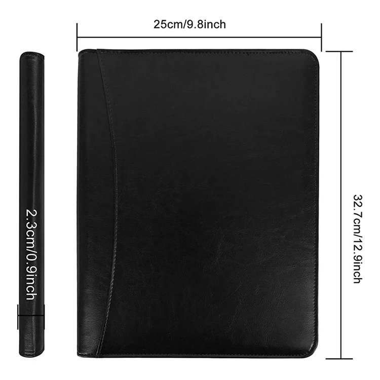 PU Leather Document Folder, Business Conference Portfolio bag zippered portfolio