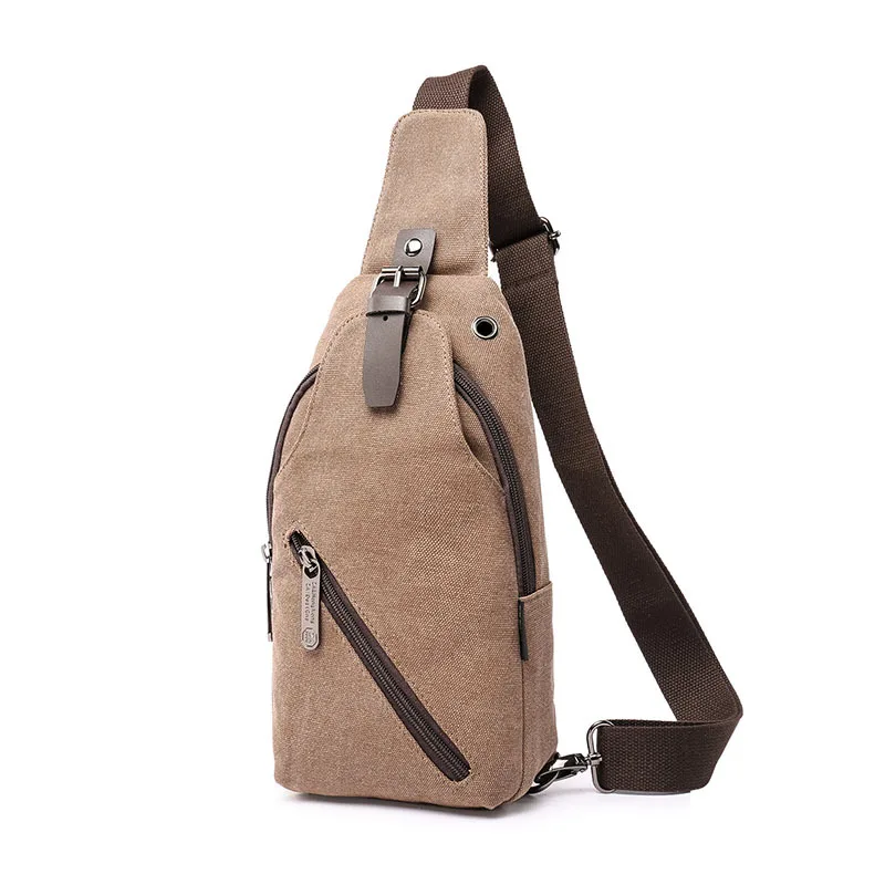 Hot sale canvas crossbody bag one strap bag large capacity outdoor sports chest bag with headphone hole