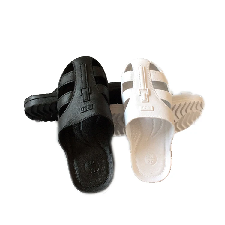 Non-slip Unisex Washable Cleanroom Working Black Soft SPU 6holes ESD Antistatic Slipper