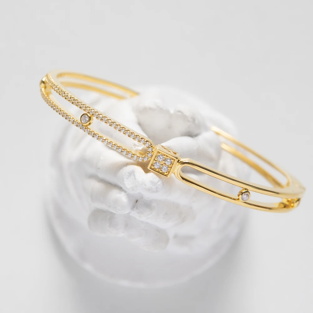 Carline 925 sterling silver custom 18k gold plated multilayer irregularity hollow zircon gold bracelet jewelry for women