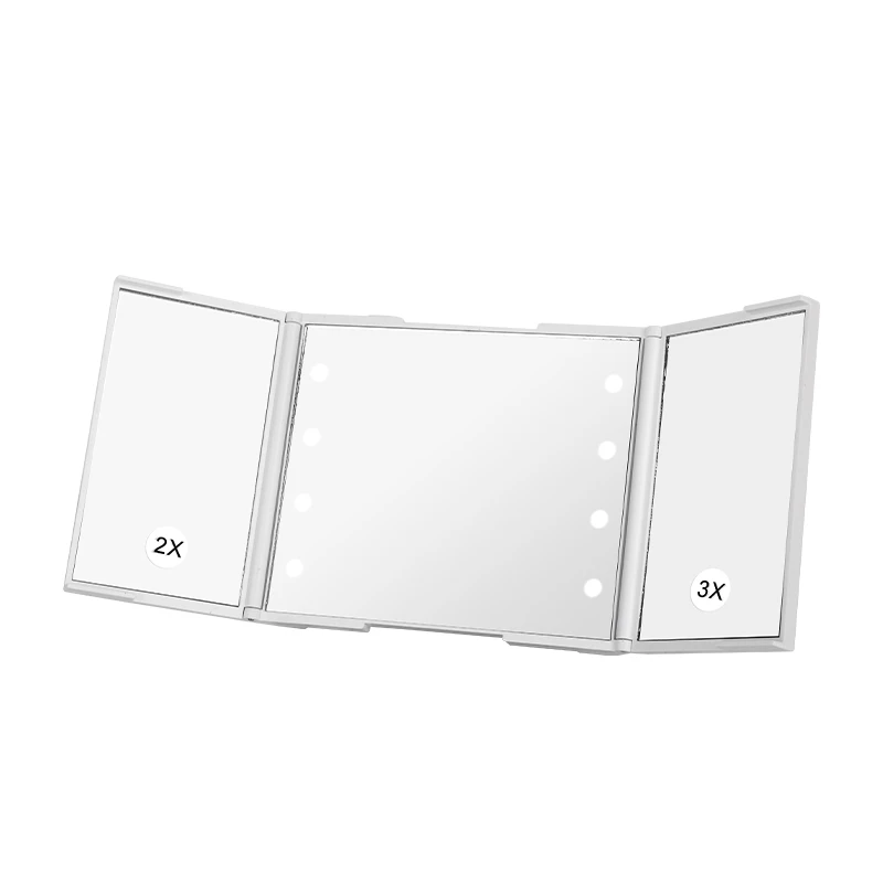 Складное дорожное зеркало для макияжа со светодиодной подсветкой, 1x2x3 дюйма