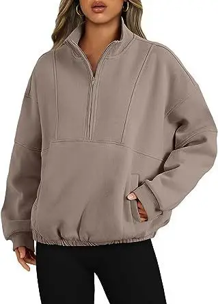 Factory Manufacturer Custom Half Zip Pullover Jumper Jogging Top Plus Size Blank Plain Pullover Tracksuit Womens