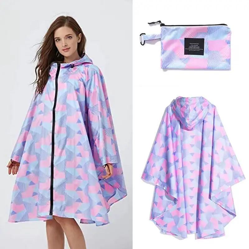 IN-STOCK Wholesale Rain Poncho for Women Men Adults Hooded Jacket Waterproof Reusable Hiking Rain Coat with Pockets