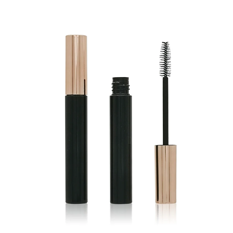 12.5ml empty custom plastic cosmetic mascara tubes/bottles/containers manufacturer with brush / rose gold cap + black vial