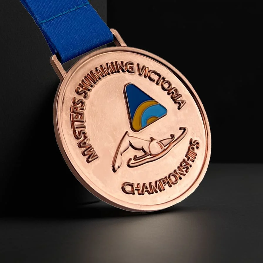 Custom Logo 3D Design Medallion With Printing Ribbon Zinc Alloy Swimming Medal