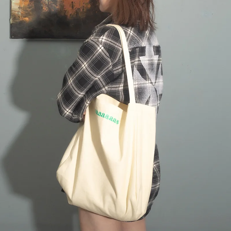 Candy Color Letter Canvas Bag Portable Storage Students Simple Class Environmental Protection Shoulder Bag